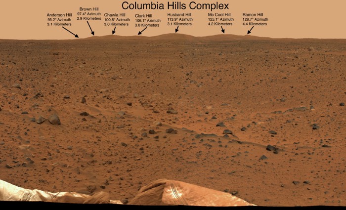 Blick vom Landeort auf Columbia Hills